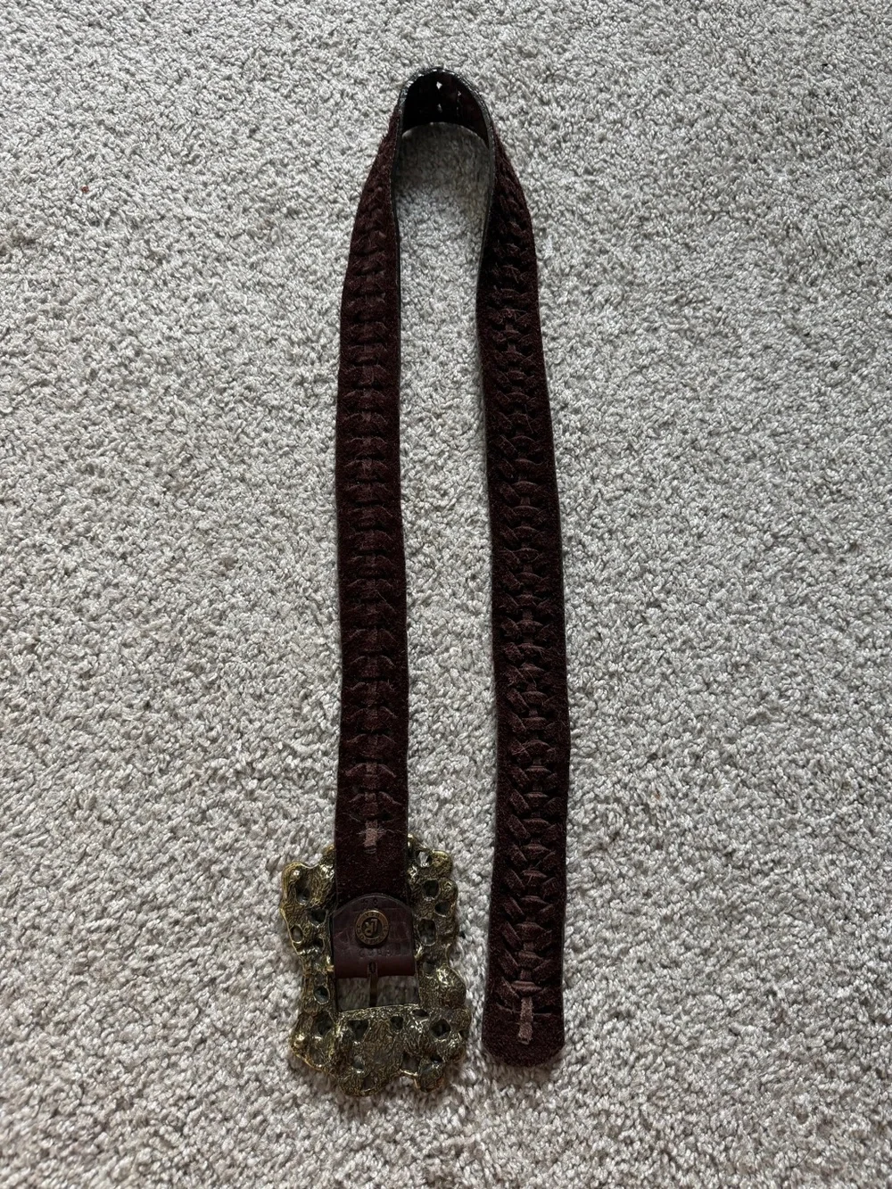 Leatherock USA Brown Woven Boho Stone Buckle Statement Belt